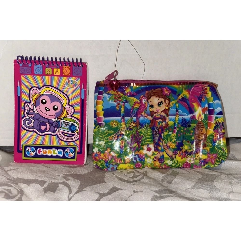 Lisa Frank 2 Piece Lot Never used Frank Funky Monkey Notepad & damaged Zip Pouch